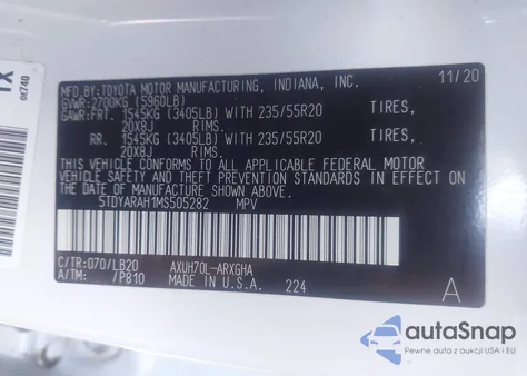 2021 Toyota Highlander Hybrid Limited из США, поврежденный, VIN 5TDYARAH1MS505282